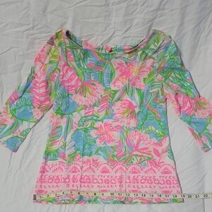 Lilly Pulitzer Pink and Green Floral Blouse.                           Item A300